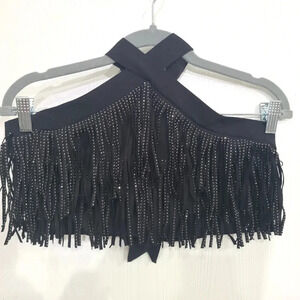 Black fringe top size large